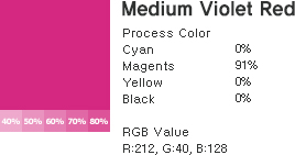 미디엄 바이올렛 레드 RGB Value R:212 G:40 B:128